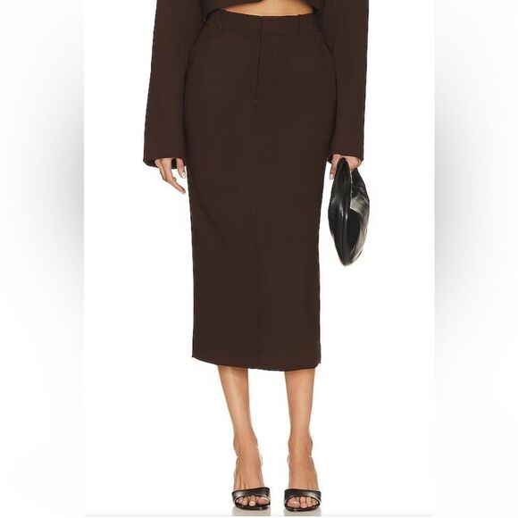GRLFRND The Trouser Midi Skirt in Ganache Brown Revolve XXS NWT - Picture 1 of 9